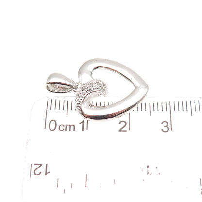 925 Sterling Silver Real Round-Cut Diamond Heart Charm Pendant