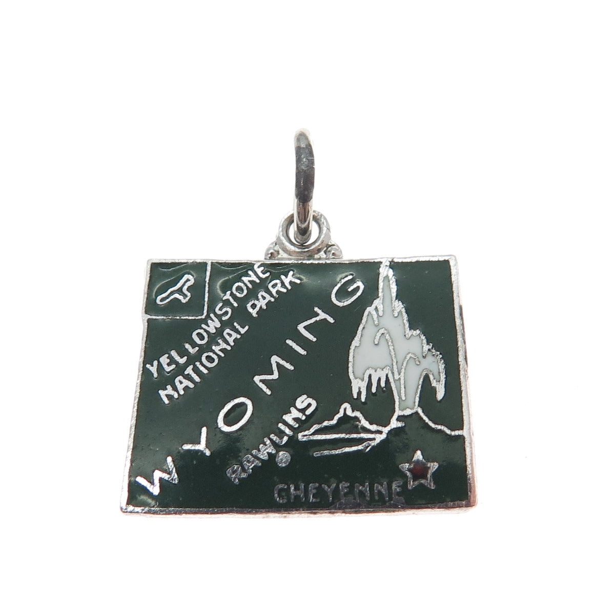 ART'S ELEGANCE Sterling Silver Vintage Enamel Wyoming State Map Charm Pendant