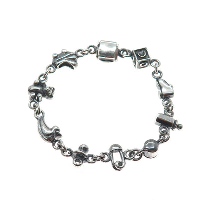 925 Sterling Silver Vintage Baby Charms Oxidized Link Bracelet 6.75"