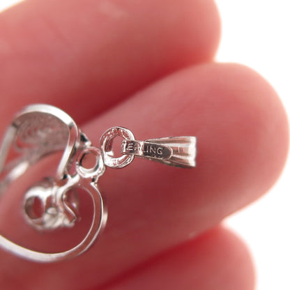 925 Sterling Silver Antique Art Deco Rhinestone Heart Filigree Charm Pendant