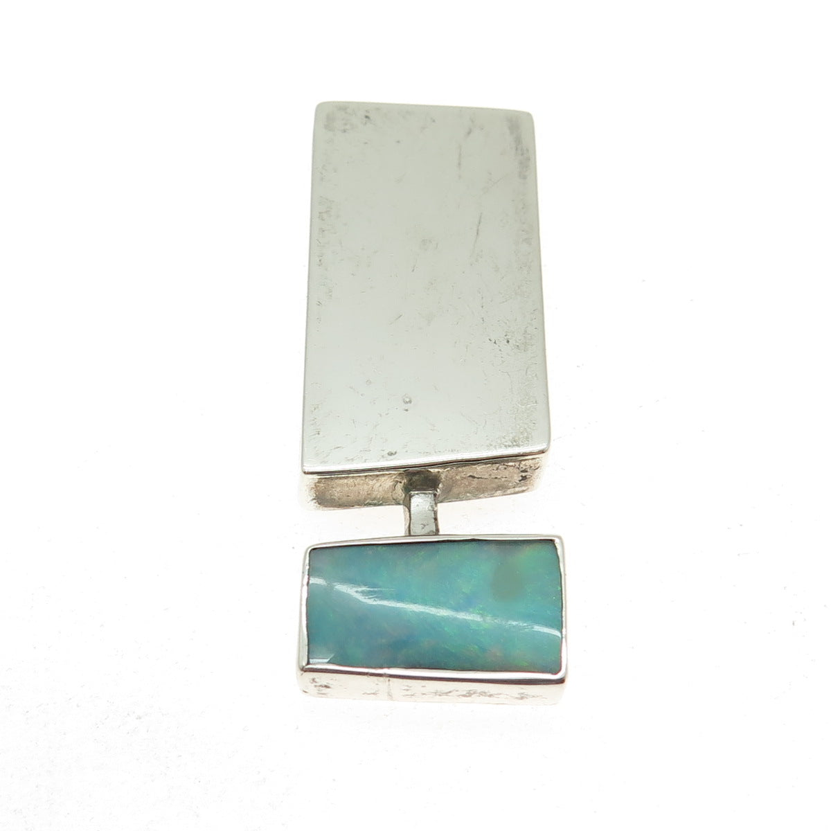 JERAMIE 925 Sterling Silver Vintage Real Opal Modernist Slide Pendant
