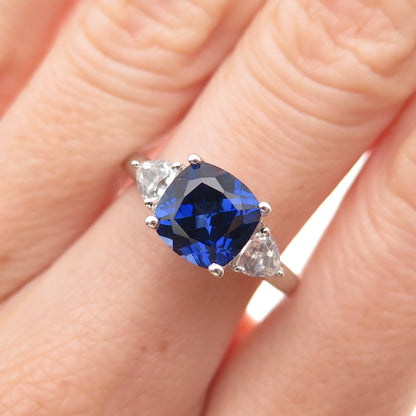Richline Sterling Silver Real White Topaz & Lab-Created Sapphire Ring Size 6.75