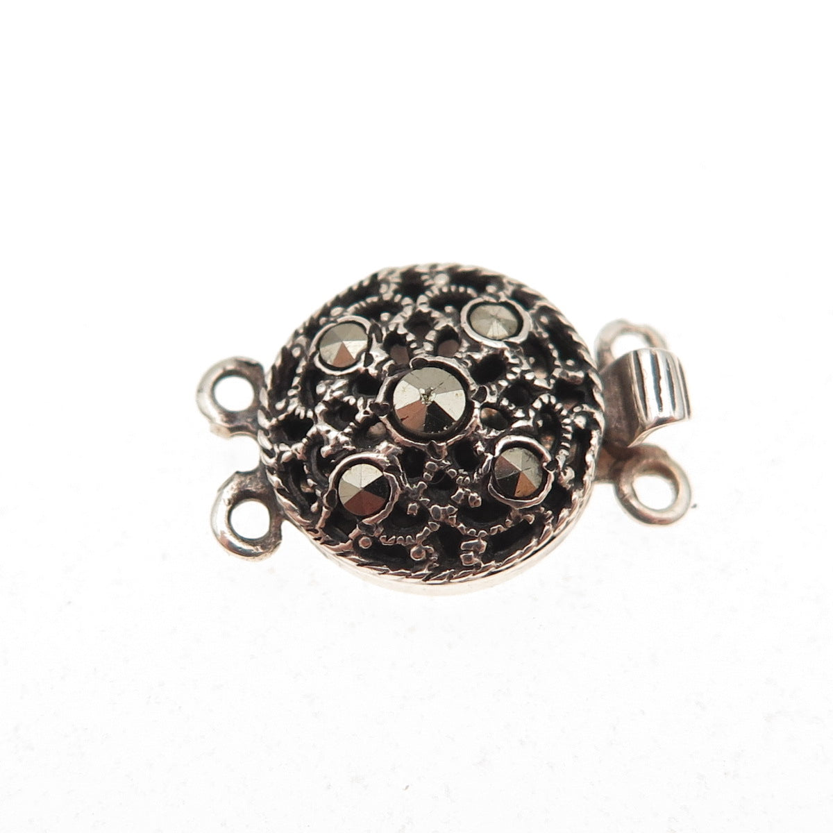 925 Sterling Silver Antique Art Deco Real Marcasite Bracelet / Necklace Box Lock