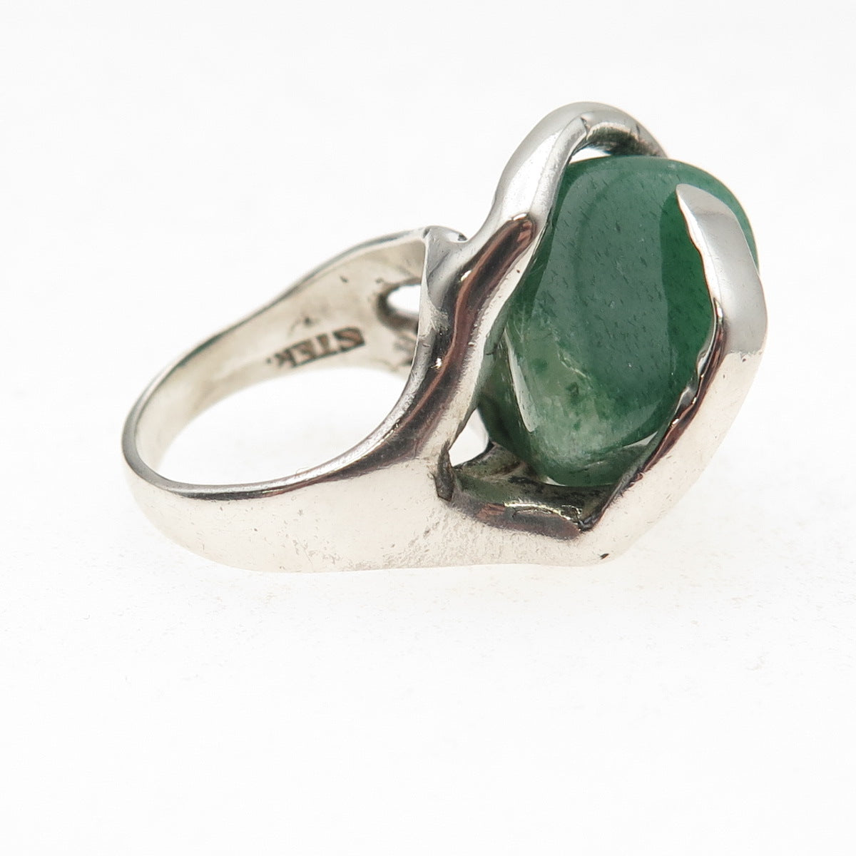 Walter Wright Sterling Silver Vintage Real Aventurine Modernist Ring Size 4.25