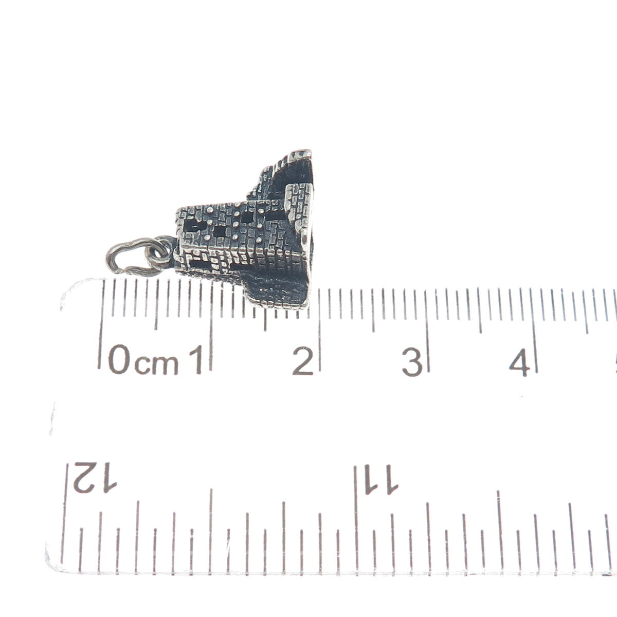 925 Sterling Silver Vintage Mesa Verde Square Tower Oxidized Mini 3D Pendant