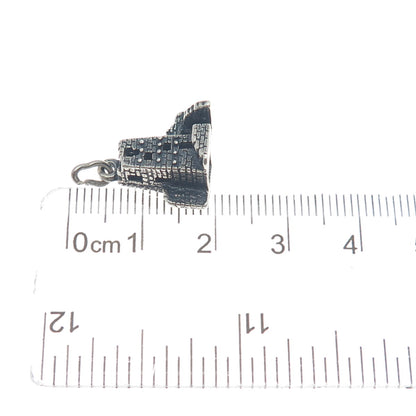925 Sterling Silver Vintage Mesa Verde Square Tower Oxidized Mini 3D Pendant