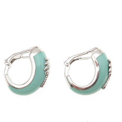 925 Sterling Silver Vintage Enamel Palm Tree Omega Back Hoop Earrings