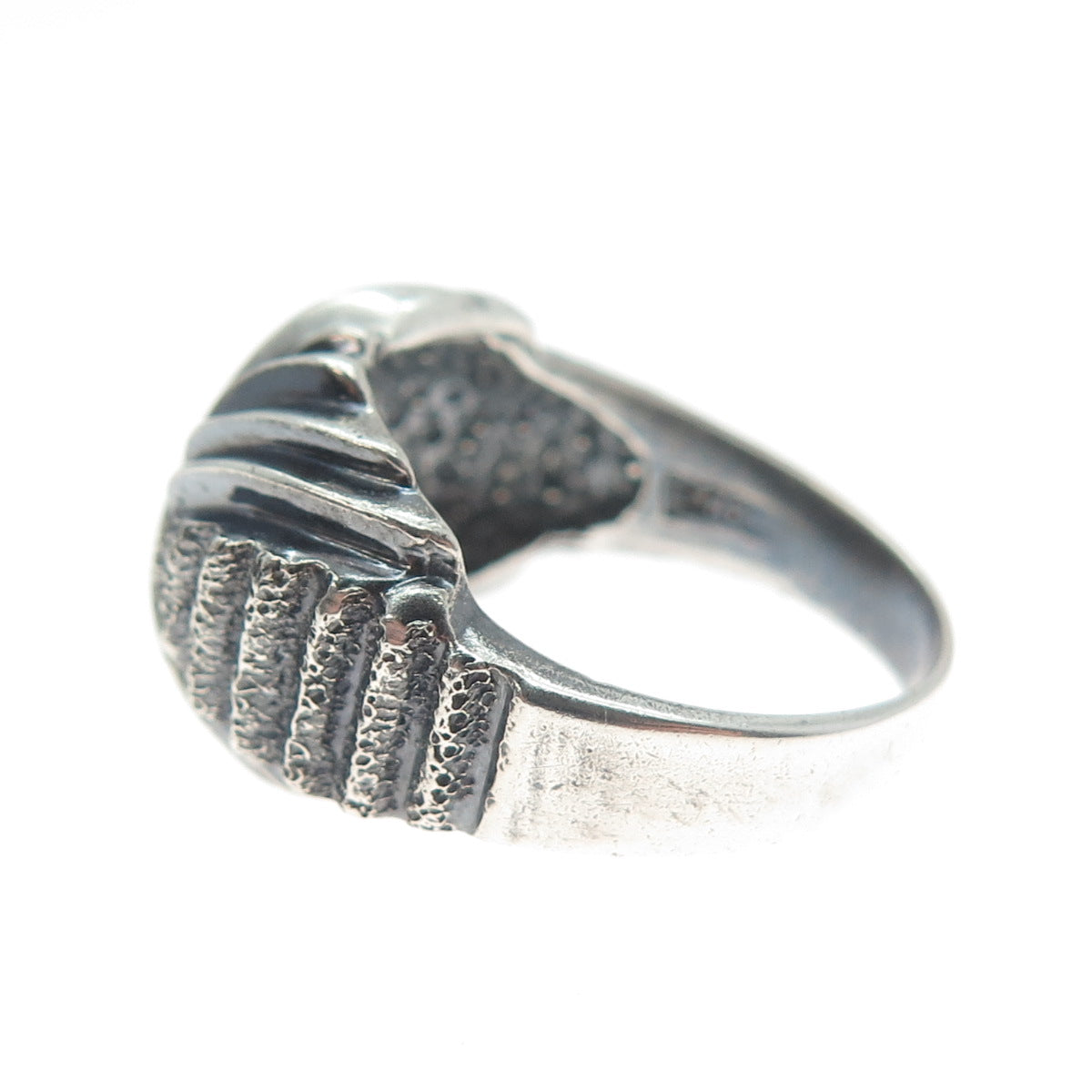 925 Sterling Silver Vintage Modernist Crisscross Oxidized Ring Size 7.25