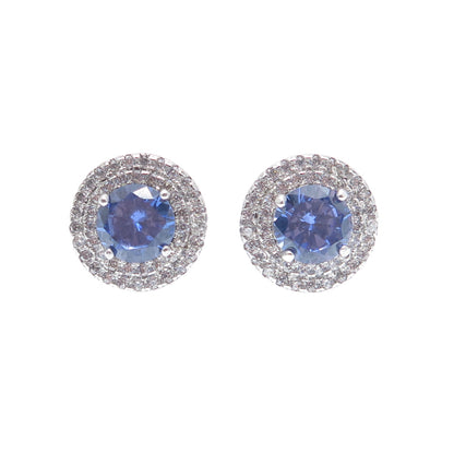925 Sterling Silver Round-Cut Blue & White C Z Stud Earrings