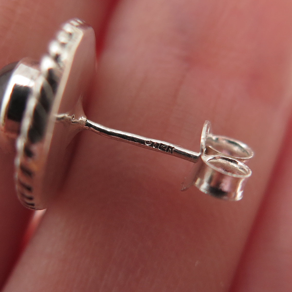 925 Sterling Silver Vintage Real Labradorite Oxidized Beaded Stud Earrings