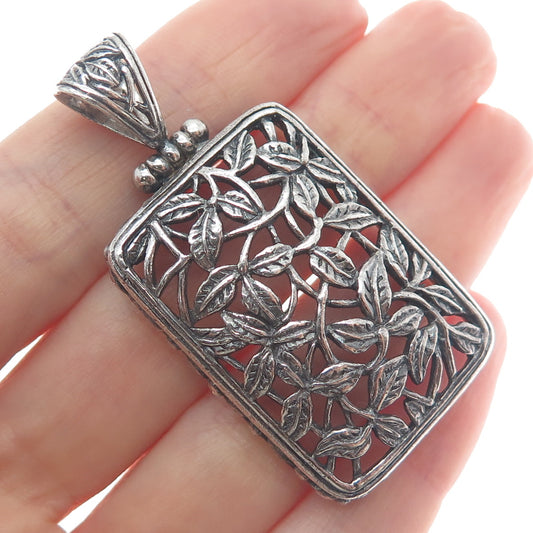 925 Sterling Silver Vintage Floral Leaf Ornate Oxidized Pendant