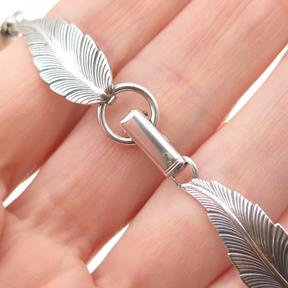 JEWELART 925 Sterling Silver Antique Art Deco Feather Link Oxidized Bracelet 7"