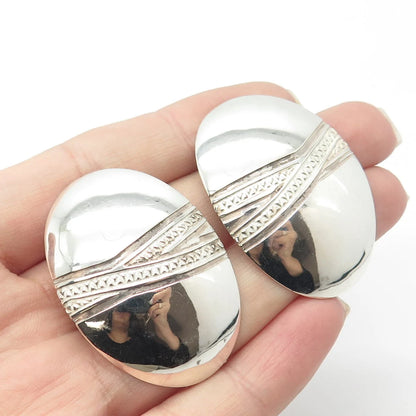 925 Sterling Silver Vintage Modernist Oval Ornate Earrings