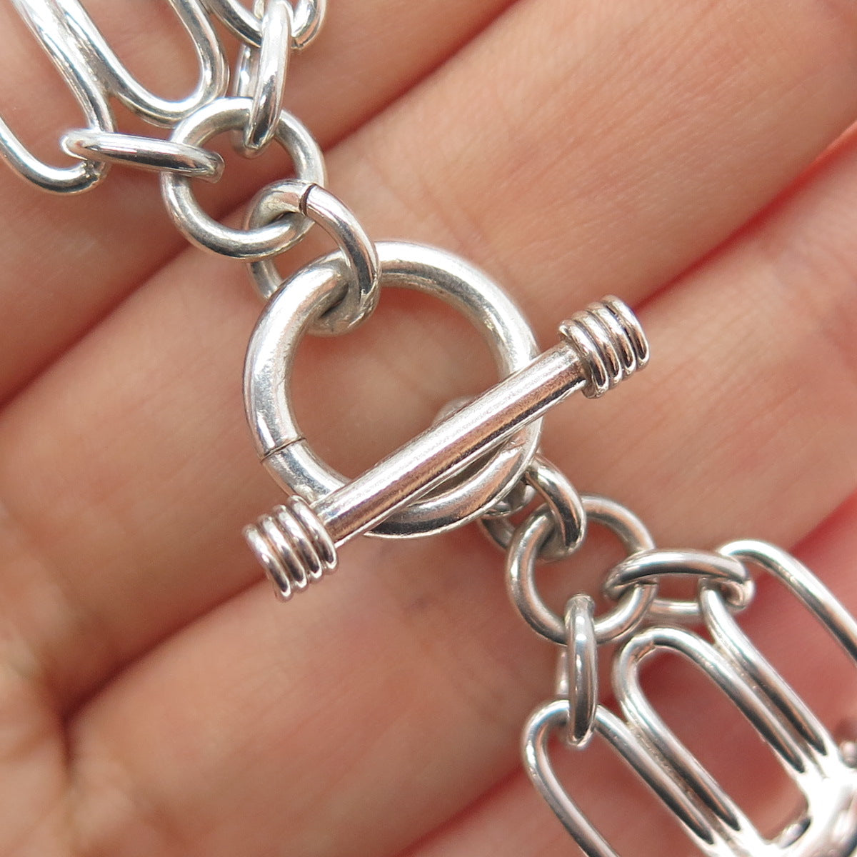 925 Sterling Silver Vintage Modernist Paperclip X Link Bracelet 7"