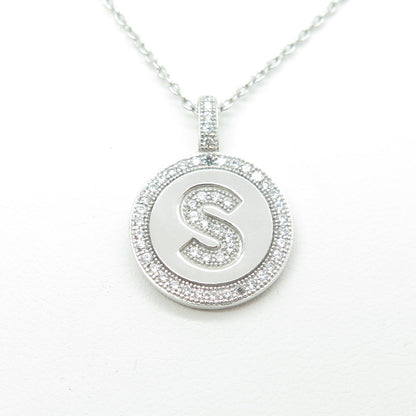 925 Sterling Silver Round-Cut C Z Letter "S" Cable Chain Necklace 16-18"