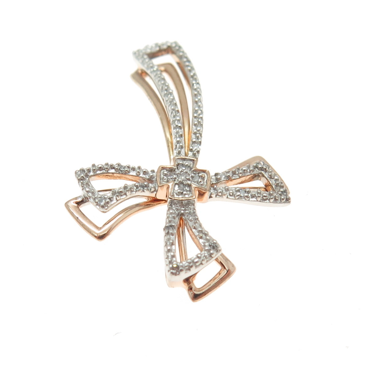 925 Sterling Silver 2-Tone Real Round-Cut Diamond Cross Slide Pendant