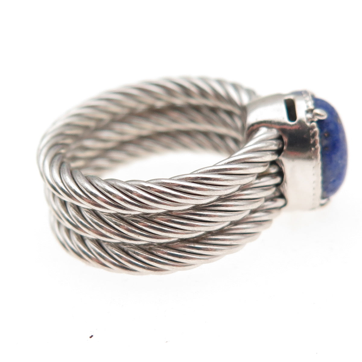 Dasan 925 Sterling Silver Italy Real Lapis 3-Row Ring Size 6.25