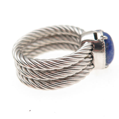 Dasan 925 Sterling Silver Italy Real Lapis 3-Row Ring Size 6.25