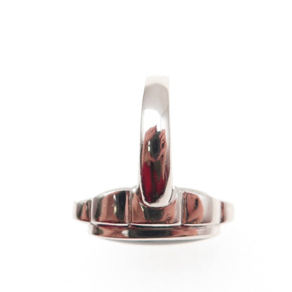 925 Sterling Silver Real Oval-Cut Black Onyx Floral Ring Size 6.25