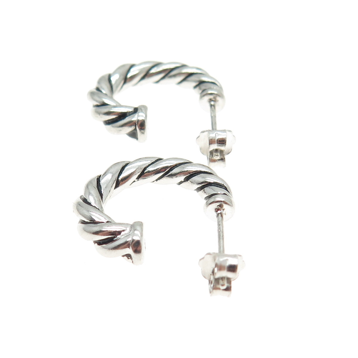 925 Sterling Silver Vintage Twisted Half Hoop Earrings