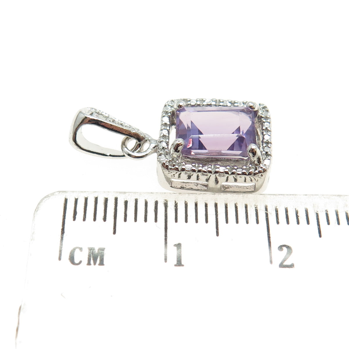 925 Sterling Silver Real White Diamond & Amethyst Gemstone Pendant