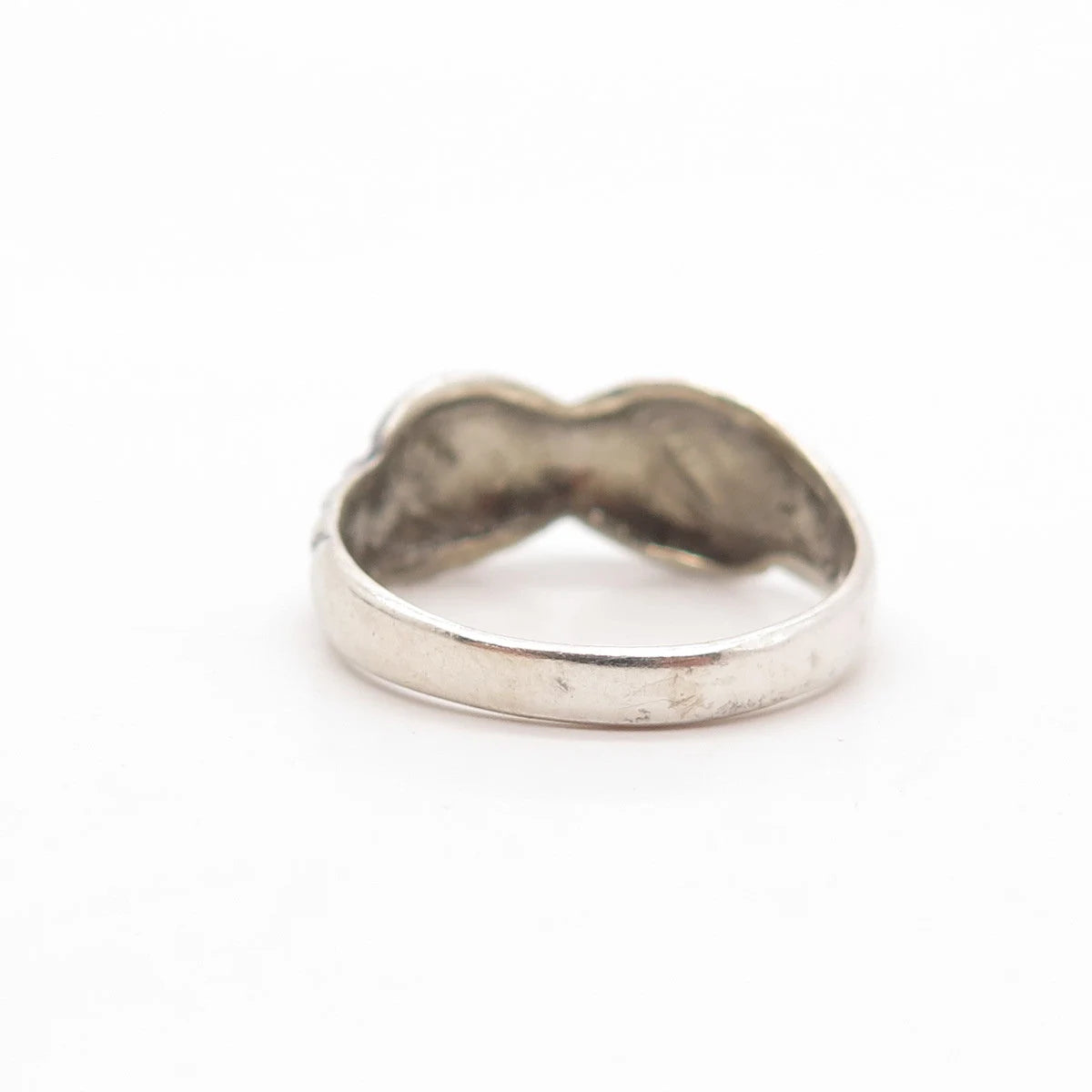 925 Sterling Silver Vintage Ribbed Crossover Ring Size 7.25