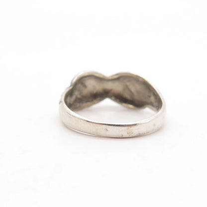 925 Sterling Silver Vintage Ribbed Crossover Ring Size 7.25