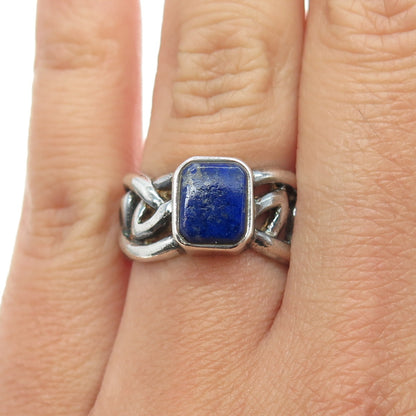 BOMA 925 Sterling Silver Vintage Real Lapis Lazuli Gemstone Celtic Ring Size 7