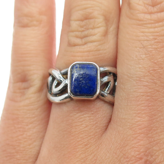 BOMA 925 Sterling Silver Vintage Real Lapis Lazuli Gemstone Celtic Ring Size 7