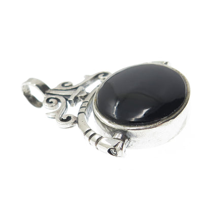 925 Sterling Silver Vintage Mother-of-Pearl & Black Onyx Gem Reversible Pendant