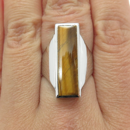 925 Sterling Silver Real Tiger Eye Modernist Bar Ring Size 7