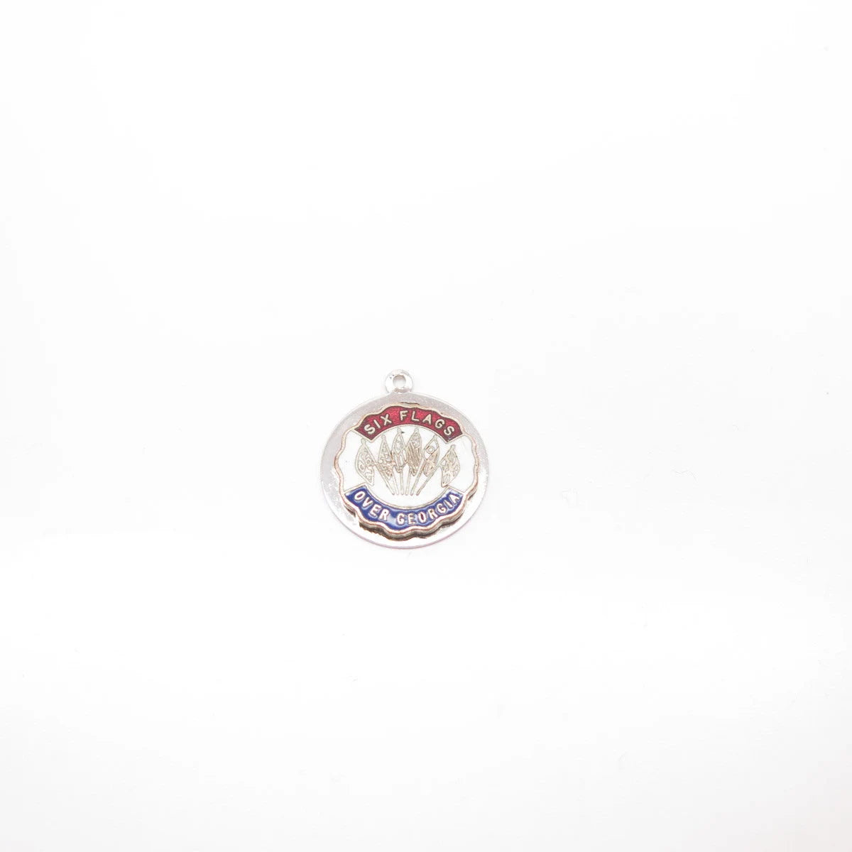 925 Sterling Silver Vintage Enamel "Six Flags Over Georgia" Round Charm Pendant