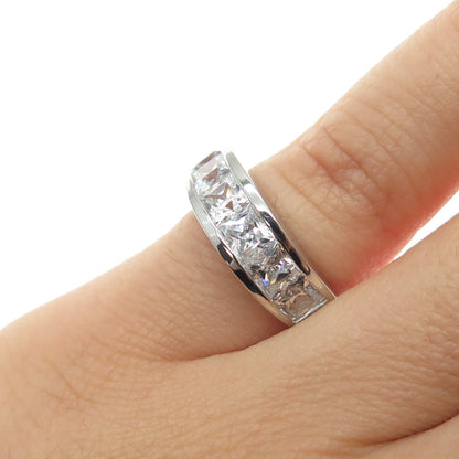 925 Sterling Silver Vintage Princess-Cut C Z Half Eternity Ring Size 5