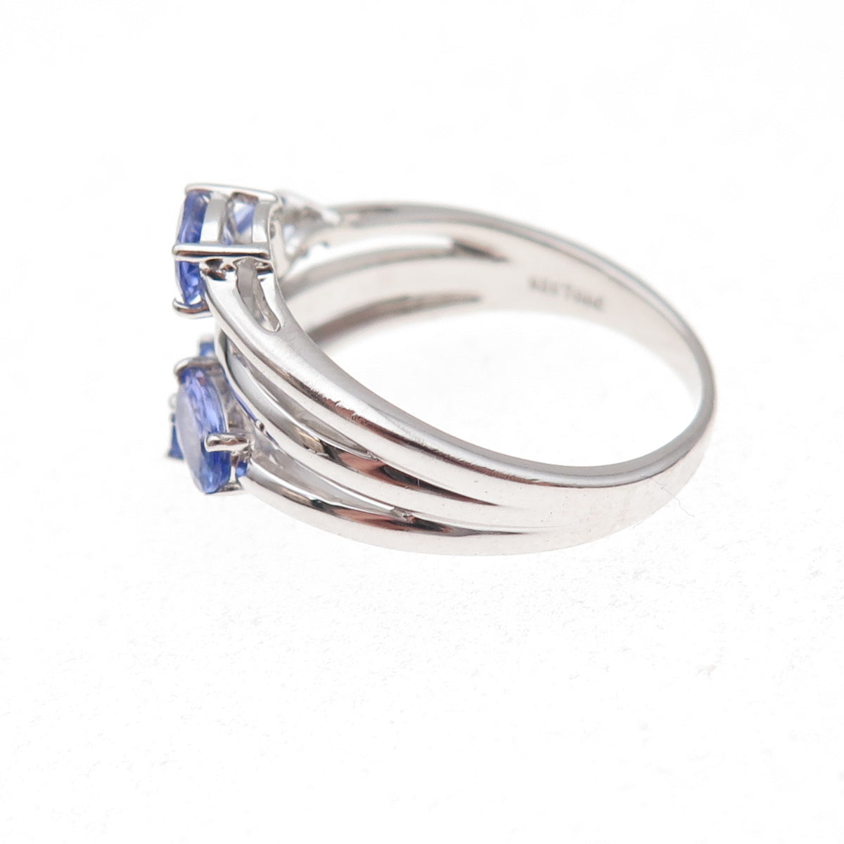 925 Sterling Silver Real Diamond & Tanzanite Bypass Ring Size 8.25