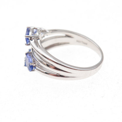 925 Sterling Silver Real Diamond & Tanzanite Bypass Ring Size 8.25