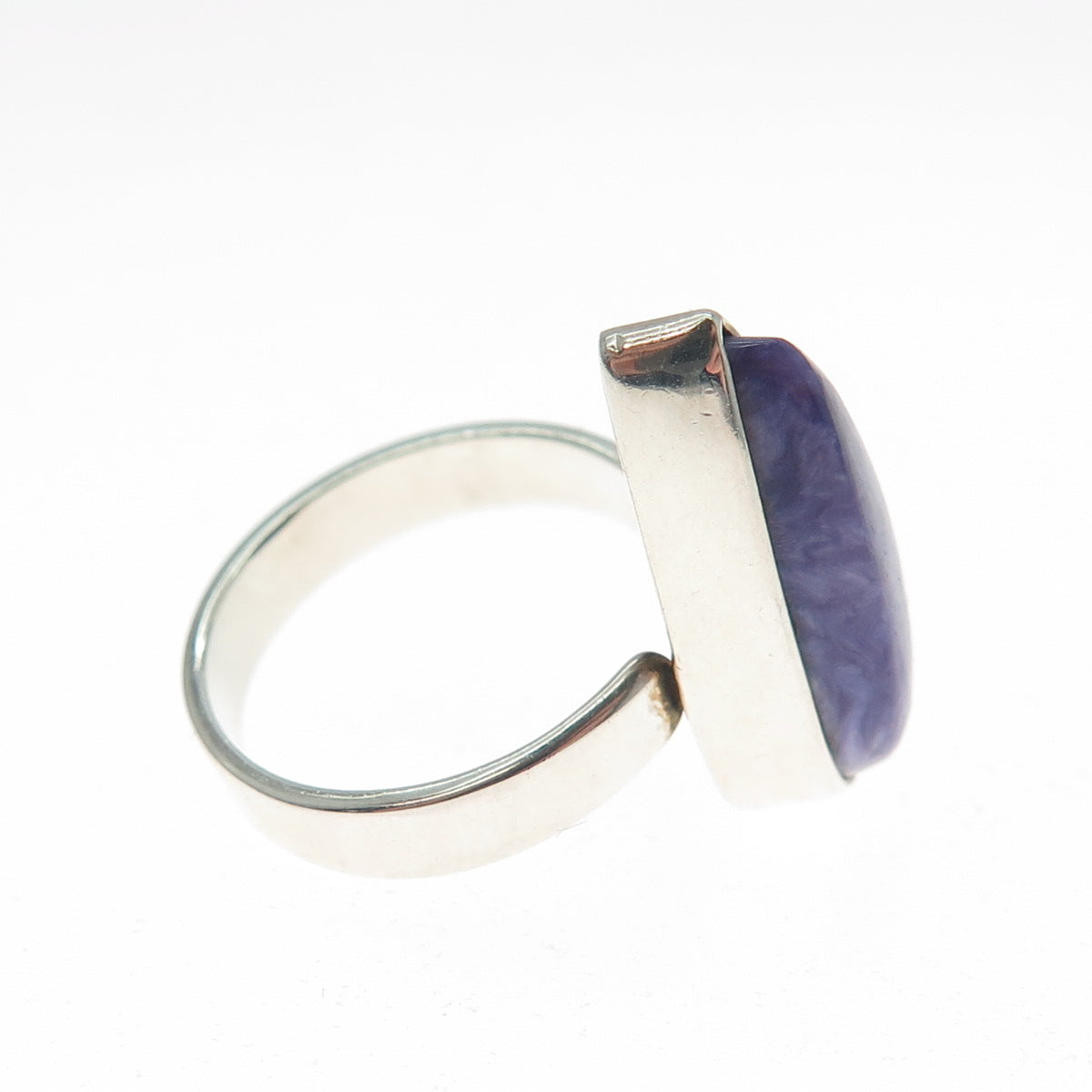 925 Sterling Silver Vintage Real Charoite Gemstone Teardrop Ring Size 6