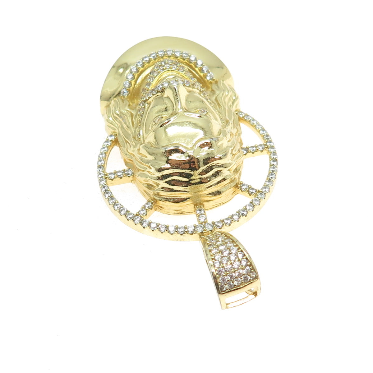 REL 925 Sterling Silver Gold Plated Round-Cut Shaped C Jesus Religious Pendant