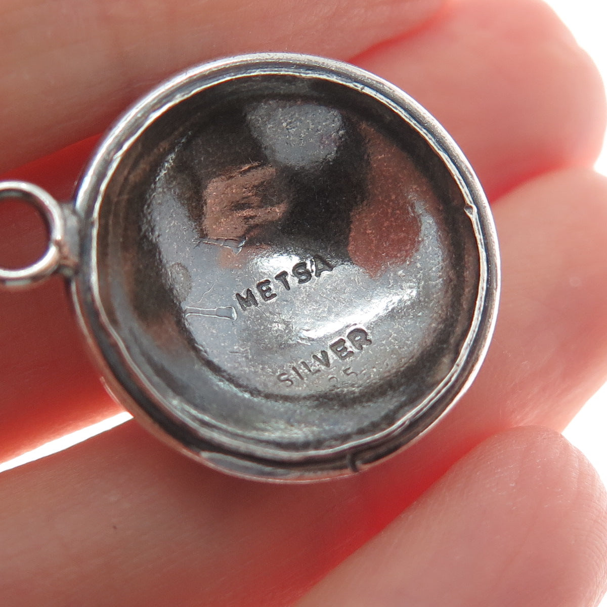 METSA 925 Sterling Silver Vintage Real Black Onyx Ornate Oxidized Charm Pendant