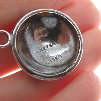 METSA 925 Sterling Silver Vintage Real Black Onyx Ornate Oxidized Charm Pendant
