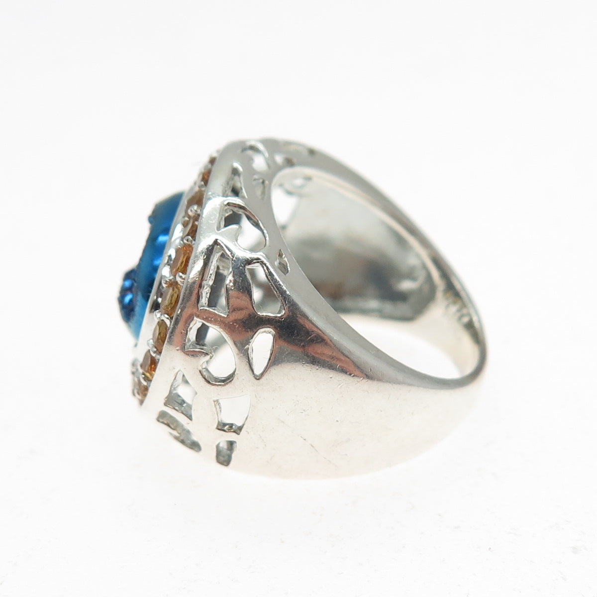 925 Sterling Silver Real Oval-Cut Druzy & Round-Cut Citrine Ring Size 5.25