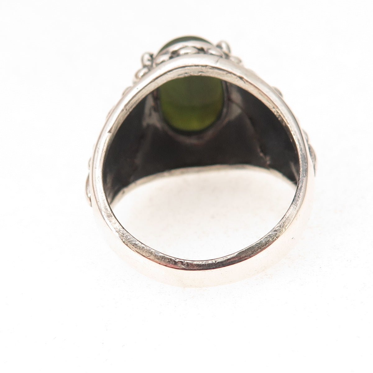 Kabana 925 Sterling Silver Vintage Real Jade Daisy Flower Oxidized Ring Size 10