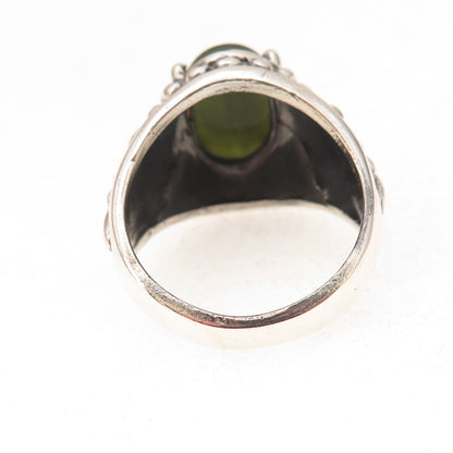 Kabana 925 Sterling Silver Vintage Real Jade Daisy Flower Oxidized Ring Size 10