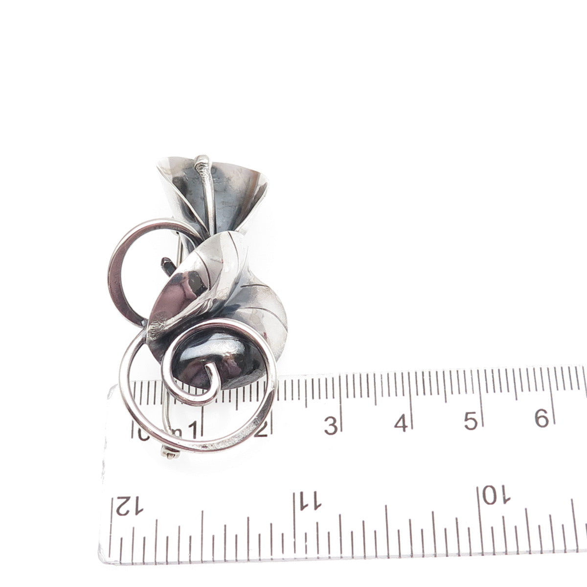 JOSEPH MASANIELLO 925 Sterling Silver Vintage Calla Lily Oxidized Pin Brooch