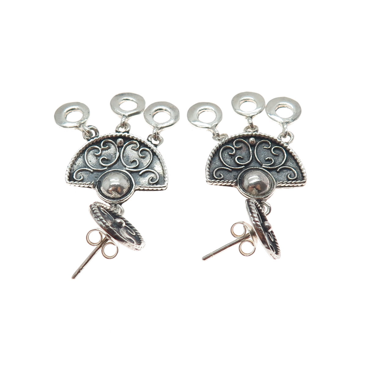 925 Sterling Silver Vintage Modernist Swirl Oxidized Dangle Earrings