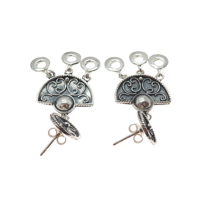 925 Sterling Silver Vintage Modernist Swirl Oxidized Dangle Earrings