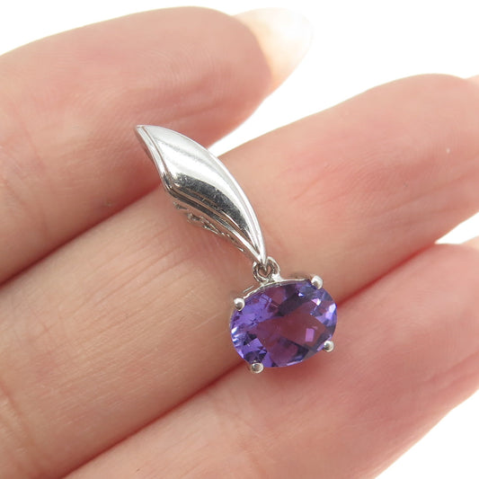 925 Sterling Silver Real Amethyst Gemstone Slide Pendant