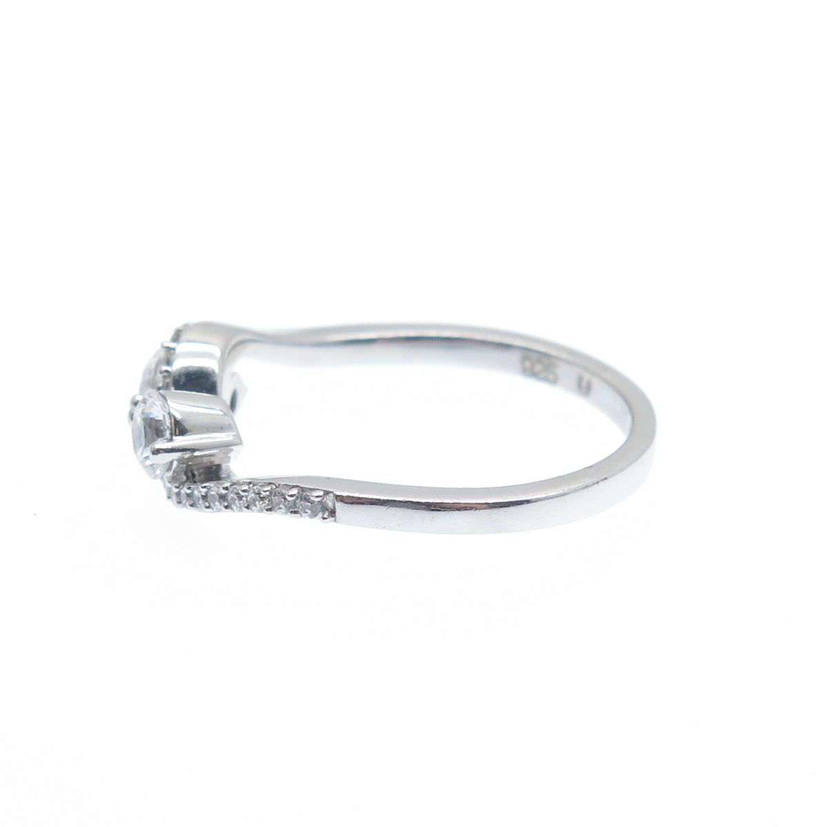 925 Sterling Silver Round-Cut C Z Wavy Promise Ring Size 6.75