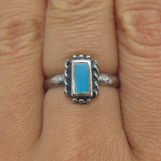 925 Sterling Silver Vintage Real Turquoise Gemstone Ring Size 7