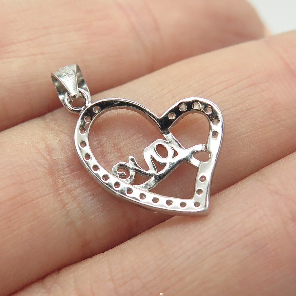 HAN 925 Sterling Silver C Z "Love" Open Heart Pendant