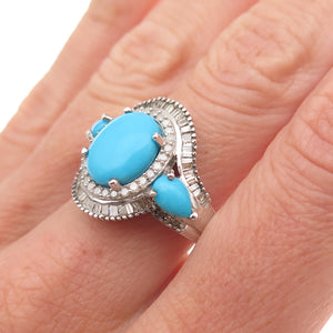 D'Joy 925 Sterling Silver Real Diamond & Turquoise Ring Size 8
